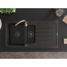 Mexen Andres 1,5-Kammer-Küchenspüle aus Granit mit Abtropffläche und Telma Küchenarmatur, schwarz/gold - 6515-75-670200-50-B