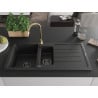 Mexen Andres Granit-Spüle 1,5-fach mit Abtropffläche und Küchenarmatur Telma, schwarz - 6515-77-670200-50-B
