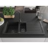Mexen Andres Granit-Spülbecken 1,5-fach mit Abtropffläche und Küchenarmatur Telma, schwarz - 6515-77-670200-70-B
