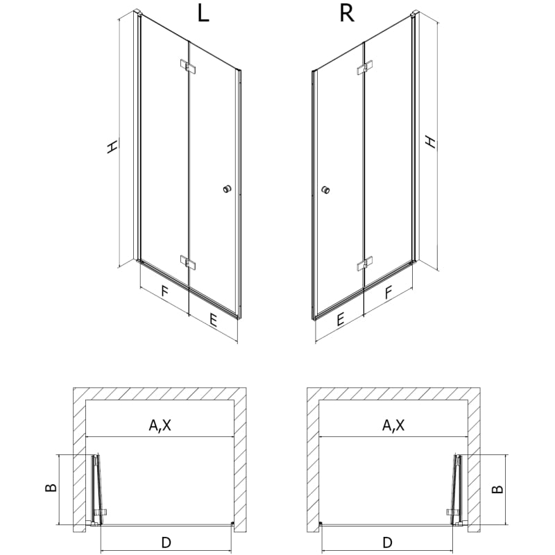 Mexen Mist-F faltbare Duschtür links 95 cm, transparent, gebürsteter Nickel - 8A6-095-000-97-00-L