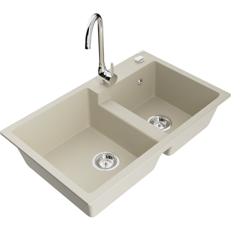 Mexen Tomas Granitspüle 2-becken mit Küchenarmatur Telma, beige - 6516-69-670200-00