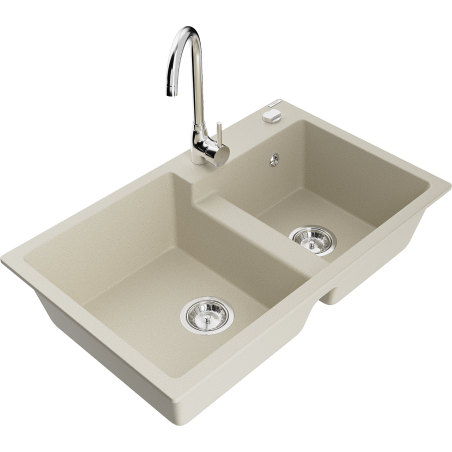 Mexen Tomas Granitspüle 2-becken mit Küchenarmatur Telma, beige - 6516-69-670200-00