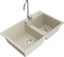 Mexen Tomas Granitspüle 2-becken mit Küchenarmatur Telma, beige - 6516-69-670200-00