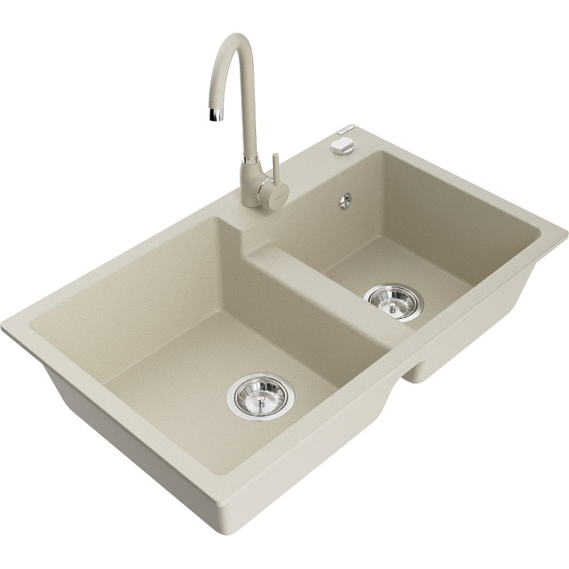 Mexen Tomas Granitspüle 2-becken mit Küchenarmatur Telma, beige - 6516-69-670200-69