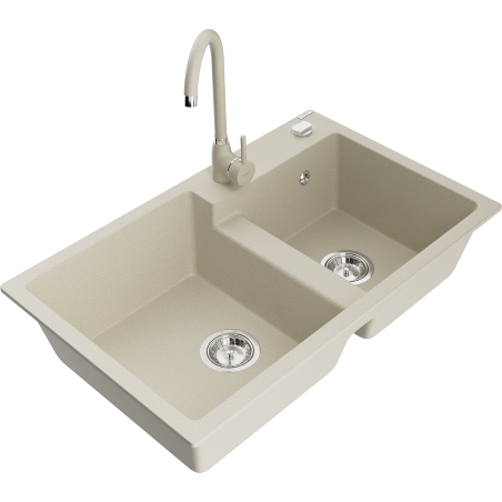 Mexen Tomas Granitspüle 2-Kammer mit Küchenarmatur Telma, beige - 6516-69-670200-69