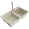 Mexen Tomas Granitspüle 2-beckig mit Küchenarmatur Telma, beige - 6516-69-670200-69