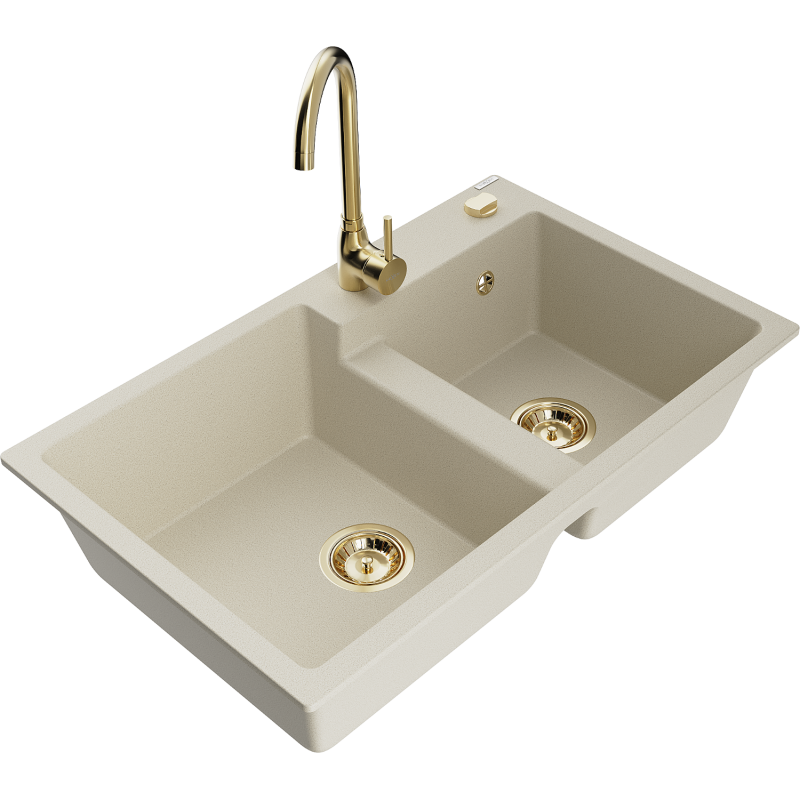 Mexen Tomas Granitspüle 2-Kammer mit Küchenarmatur Telma, beige - 6516-69-670200-50
