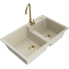 Mexen Tomas 2-Kammer Granitspüle mit Küchenarmatur Telma, beige - 6516-69-670200-50
