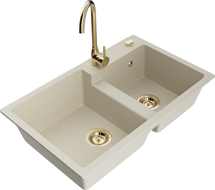 Mexen Tomas Granitspüle 2-Kammer mit Küchenarmatur Telma, beige - 6516-69-670200-50