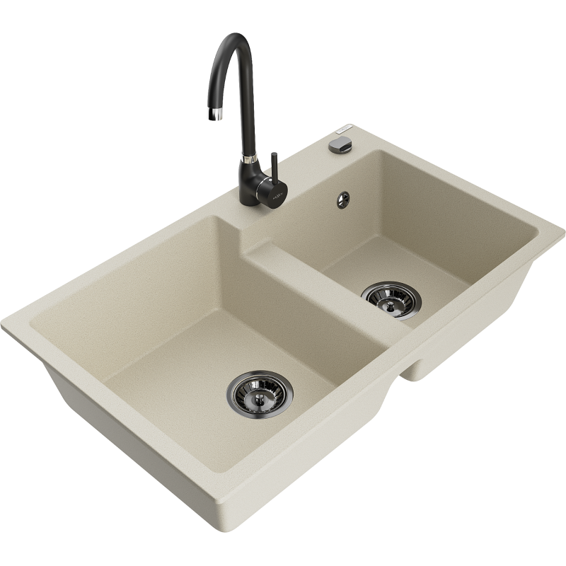 Mexen Tomas Granitspüle 2-Kammer mit Küchenarmatur Telma, beige - 6516-69-670200-70