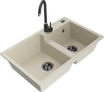 Mexen Tomas Granitspüle 2-Kammer mit Küchenarmatur Telma, beige - 6516-69-670200-70
