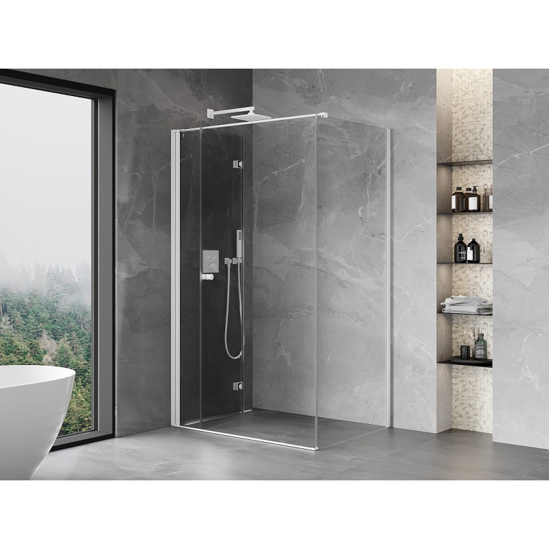 Mexen Mist-F faltbare Duschkabine links 120 x 90 cm, transparent, weiß - 8A6T-120-090-20-00-L