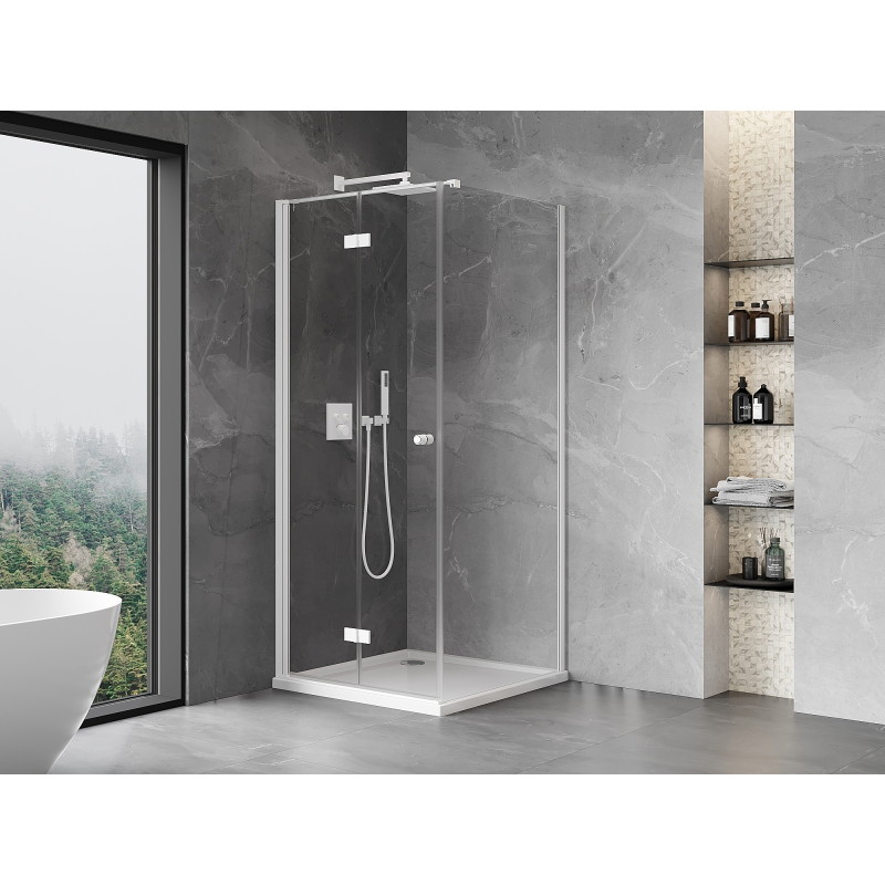 Mexen Mist-F faltbare Duschkabine links 100 x 100 cm, transparent, weiß - 8A6T-100-100-20-00-L