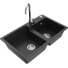 Mexen Tomas granitspüle 2-kammer mit küchenarmatur Telma, schwarz/silber metallic - 6516-73-670200-00