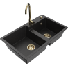 Mexen Tomas 2-fach Granitspüle mit Küchenarmatur Telma, schwarz/silber metallik - 6516-73-670200-50