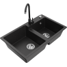 Mexen Tomas 2-Kammer-Granitspüle mit Küchenarmatur Telma, schwarz/silber metallic - 6516-73-670200-70