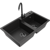 Mexen Tomas Granitspüle 2-Fach mit Küchenarmatur Telma, Schwarz/Silber-Metallic - 6516-73-670200-70-B