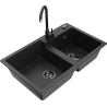 Mexen Tomas Granitspüle 2-Kammer mit Küchenarmatur Telma, schwarz/silber metallic - 6516-73-670200-70-B