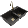 Mexen Tomas Granitspüle 2-becken mit Küchenarmatur Telma, schwarz/gold metallic - 6516-75-670200-50
