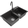 Mexen Tomas 2-Kammer-Graniteinbauspüle mit Küchenarmatur Telma, schwarz gesprenkelt - 6516-76-670200-76