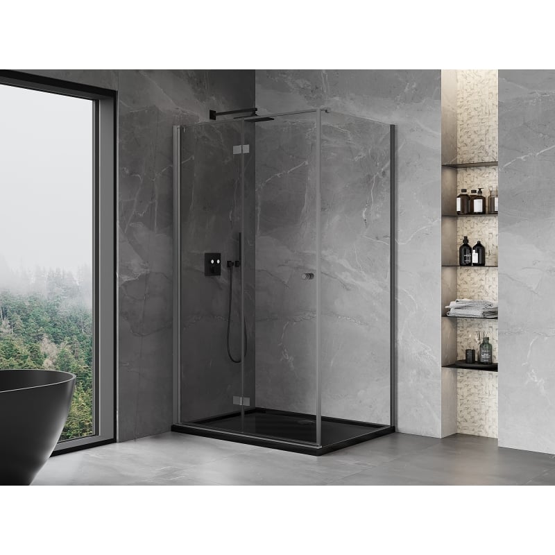 Mexen Mist-F faltbare Duschkabine links 100 x 95 cm, transparent, gun gray gebürstet - 8A6T-100-095-66-00-L
