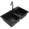 Mexen Tomas Granite-Doppelspüle mit Küchenarmatur Telma, schwarz - 6516-77-670200-70-B