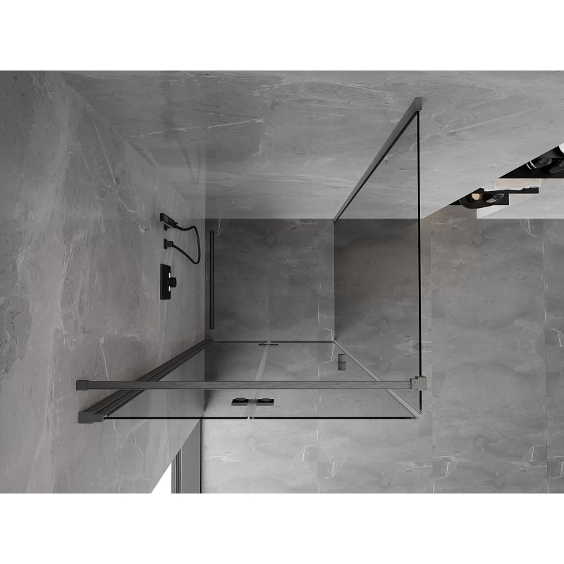 Mexen Mist-F klappbare Duschkabine links 100 x 100 cm, transparent, gebürstet Gun Gray - 8A6T-100-100-66-00-L