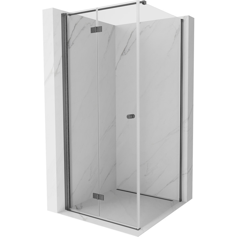 Mexen Mist-F klappbare Duschkabine links 100 x 100 cm, transparent, gebürstet Gun Gray - 8A6T-100-100-66-00-L