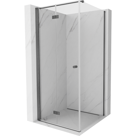 Mexen Mist-F klappbare Duschkabine links 100 x 100 cm, transparent, gebürstet Gun Gray - 8A6T-100-100-66-00-L