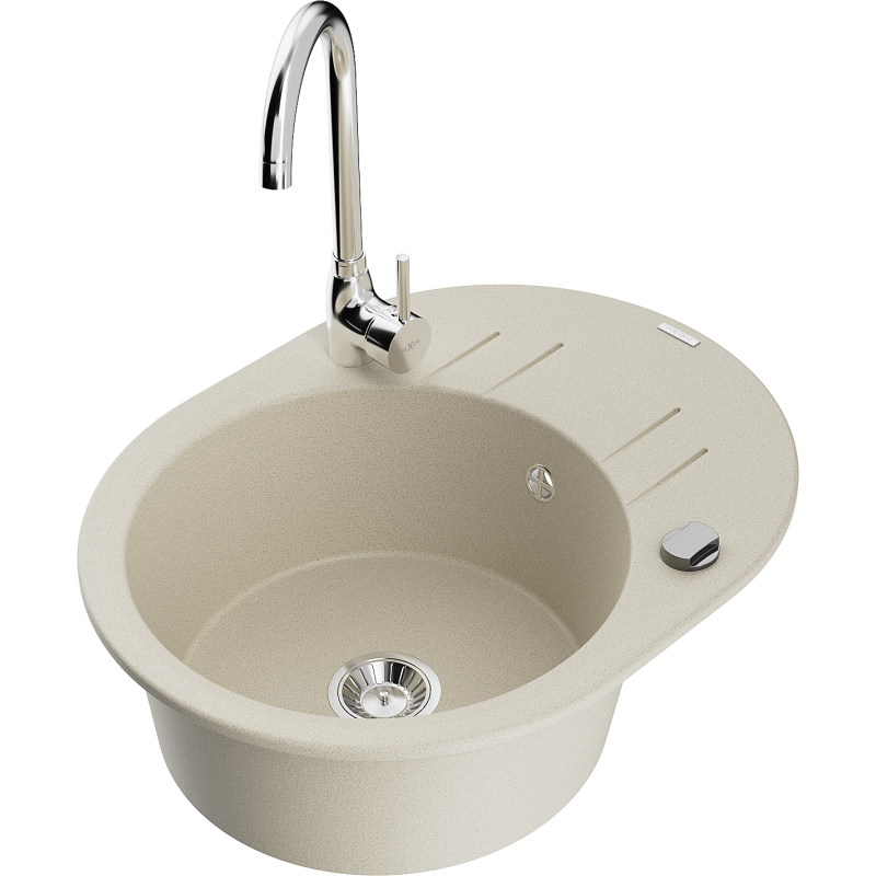 Mexen Kevin Granitspüle 1-Becken mit Abtropffläche und Küchenarmatur Telma, beige - 6517-69-670200-00