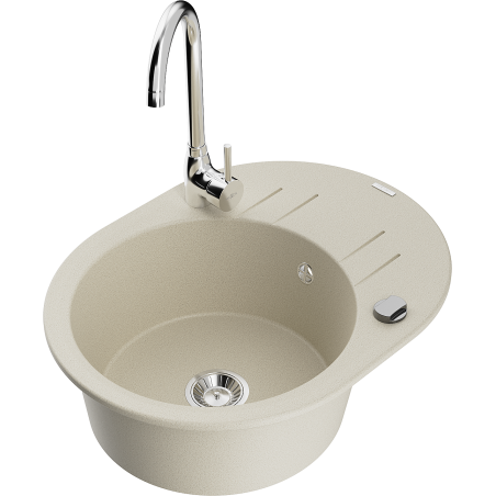Mexen Kevin Granitspüle 1-Becken mit Abtropffläche und Küchenarmatur Telma, beige - 6517-69-670200-00