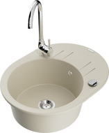 Mexen Kevin Granitspüle 1-Becken mit Abtropffläche und Küchenarmatur Telma, beige - 6517-69-670200-00