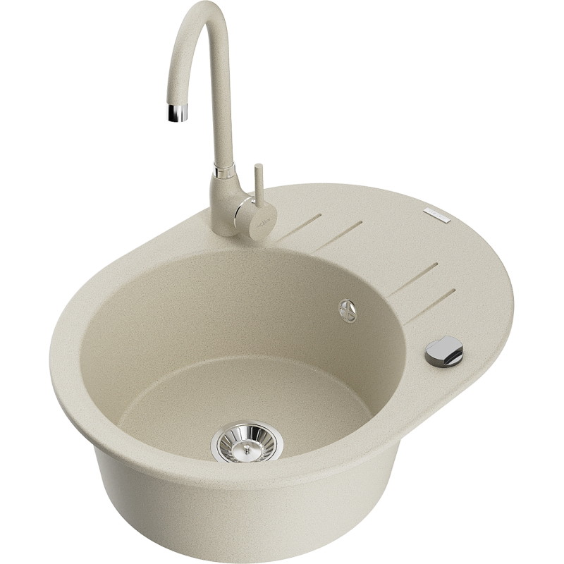 Mexen Kevin Granitspüle 1-tlg mit Abtropffläche und Küchenarmatur Telma, beige - 6517-69-670200-69