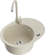 Mexen Kevin Granitspüle 1-Becken mit Abtropffläche und Küchenarmatur Telma, beige - 6517-69-670200-69