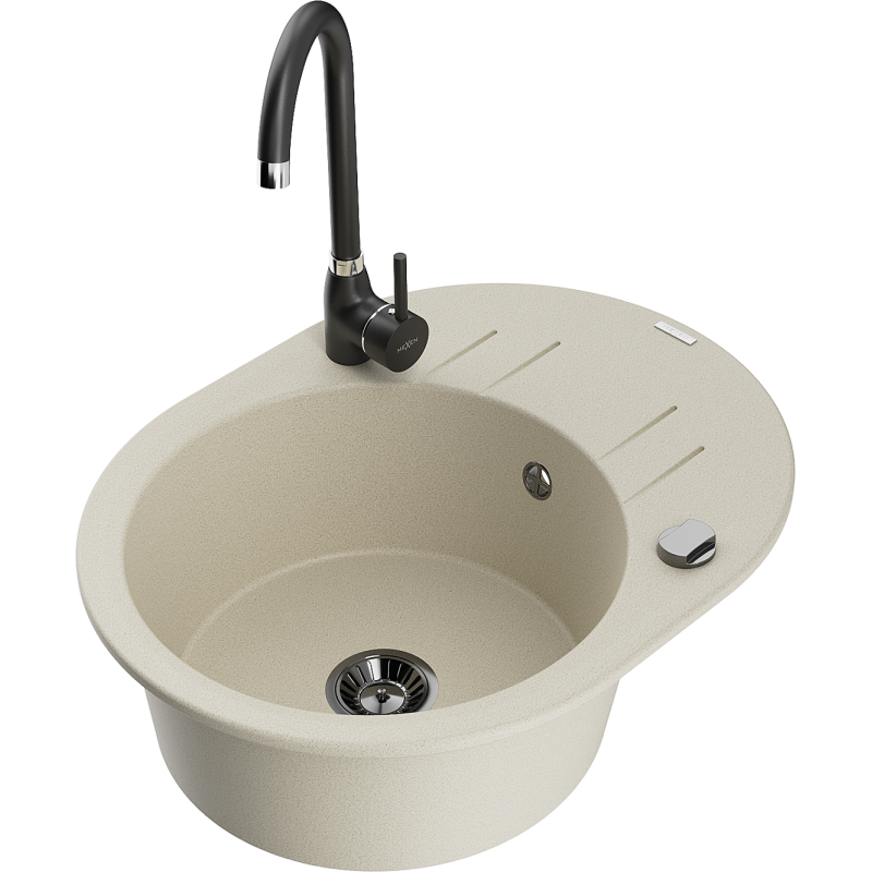 Mexen Kevin Granitspüle 1-Becken mit Abtropffläche und Küchenarmatur Telma, beige - 6517-69-670200-70