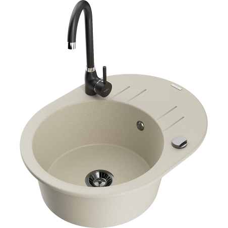 Mexen Kevin Granitspüle 1-Becken mit Abtropffläche und Küchenarmatur Telma, beige - 6517-69-670200-70