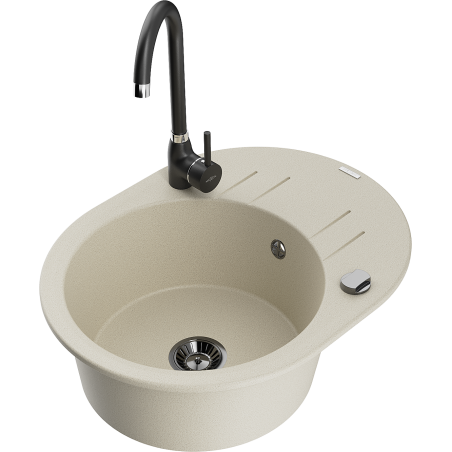 Mexen Kevin Granitspüle 1-beckig mit Abtropffläche und Küchenarmatur Telma, beige - 6517-69-670200-70