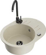Mexen Kevin Granitspüle 1-Becken mit Abtropffläche und Küchenarmatur Telma, beige - 6517-69-670200-70