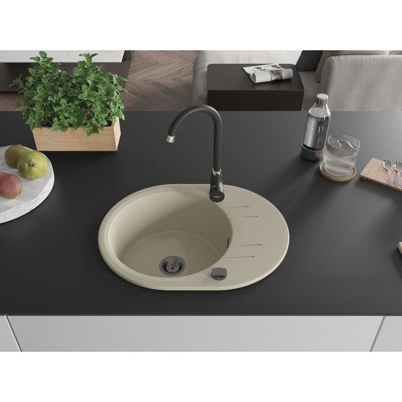 Mexen Kevin Granitspüle 1-Becken mit Abtropffläche und Küchenarmatur Telma, beige - 6517-69-670200-70