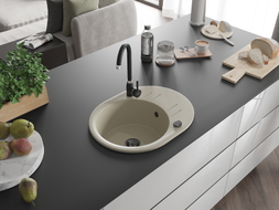 Mexen Kevin Granitspüle 1-Becken mit Abtropffläche und Küchenarmatur Telma, beige - 6517-69-670200-70