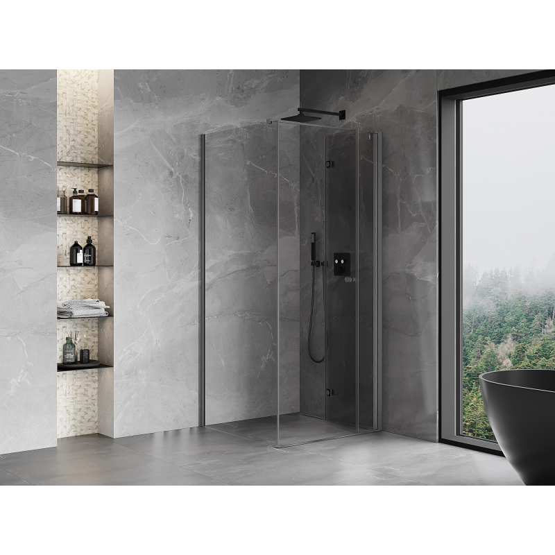 Mexen Mist-F faltbare Duschkabine rechts 100 x 100 cm, transparent, Gun Gray gebürstet - 8A6T-100-100-66-00-P