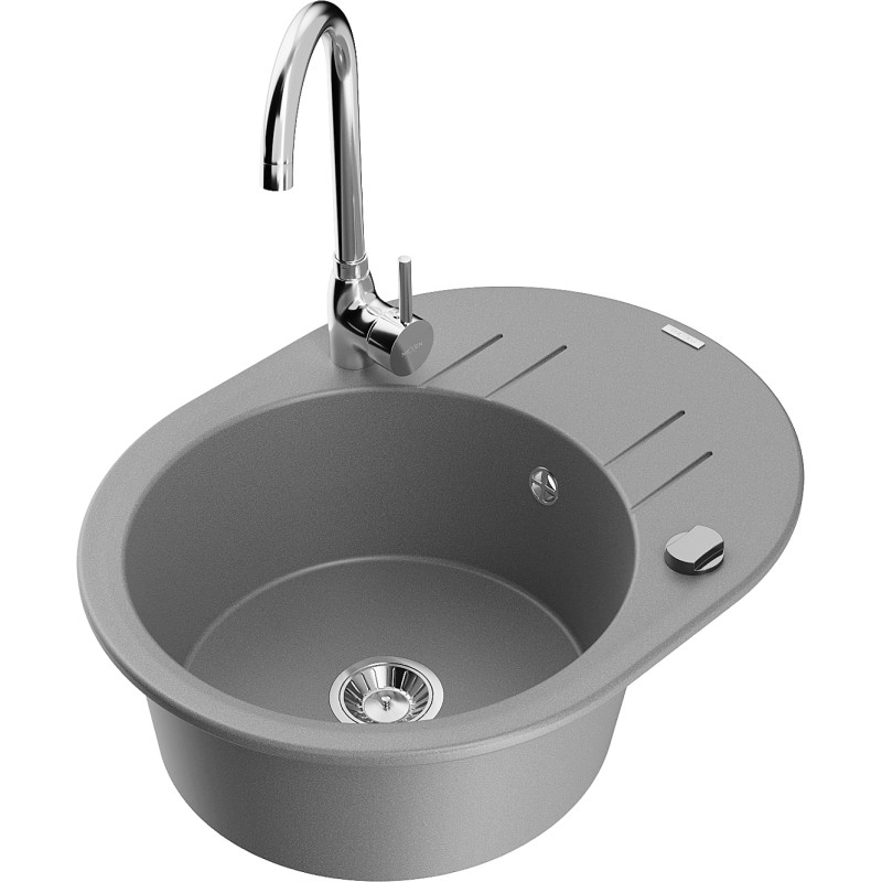 Mexen Kevin Granitspüle 1-Becken mit Abtropffläche und Küchenarmatur Telma, grau - 6517-71-670200-00