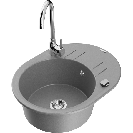 Mexen Kevin Granitspüle 1-Becken mit Abtropffläche und Küchenarmatur Telma, grau - 6517-71-670200-00