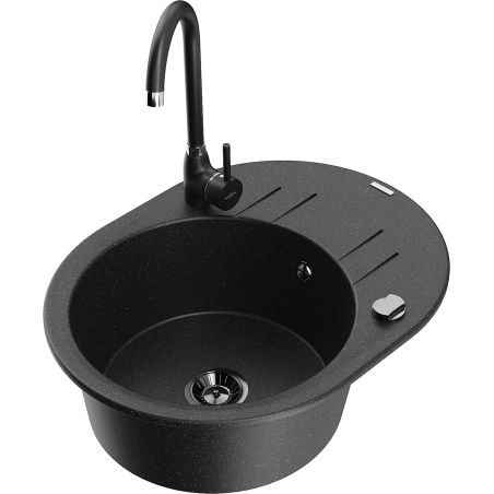 Mexen Kevin Granitspüle 1-Kammer mit Abtropffläche und Küchenarmatur Telma, schwarz/silber metallic - 6517-73-670200-70-B
