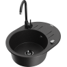 Mexen Kevin Granitspüle 1-Becken mit Abtropffläche und Küchenarmatur Telma, schwarz/silber metallisch - 6517-73-670200-70-B