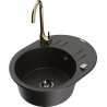 Mexen Kevin Granitspüle 1-Becken mit Ablage und Küchenarmatur Telma, schwarz/gold metallic - 6517-75-670200-50-B