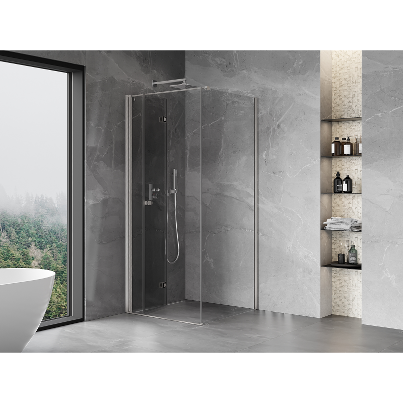Mexen Mist-F faltbare Duschkabine links 75 x 75 cm, transparent, gebürsteter Nickel - 8A6T-075-075-97-00-L
