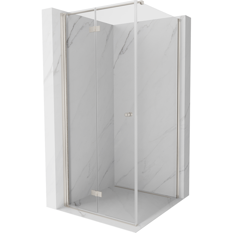 Mexen Mist-F faltbare Duschkabine links 80 x 80 cm, transparent, gebürsteter Nickel - 8A6T-080-080-97-00-L
