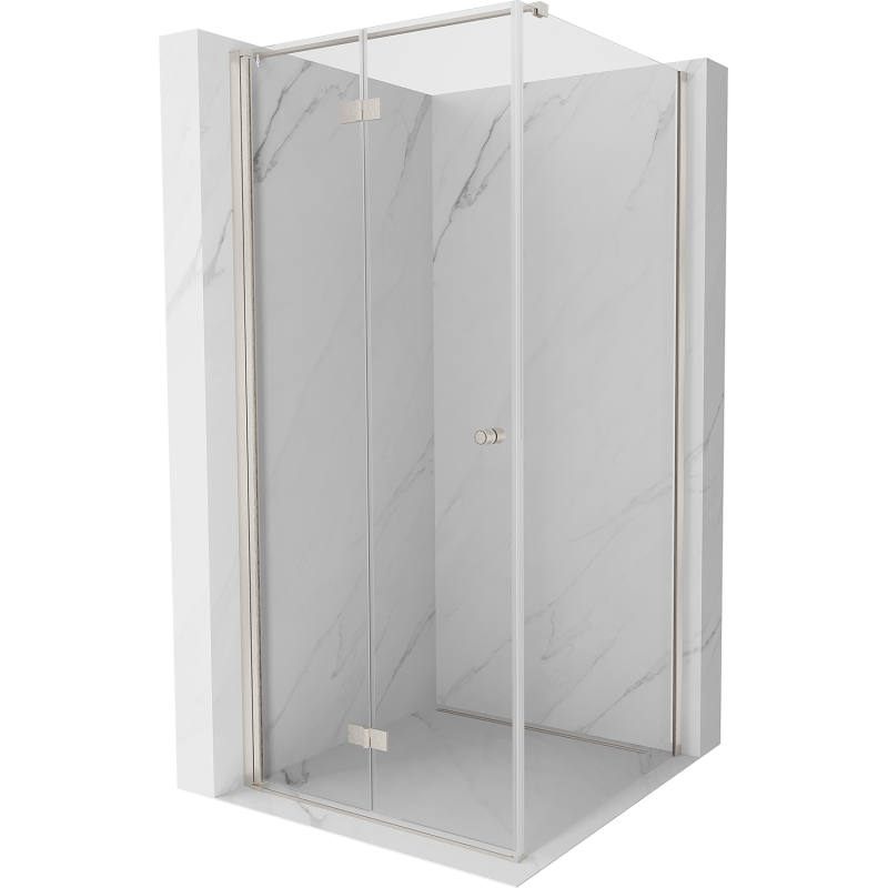 Mexen Mist-F faltbare Duschkabine links 85 x 85 cm, transparent, gebürsteter Nickel - 8A6T-085-085-97-00-L