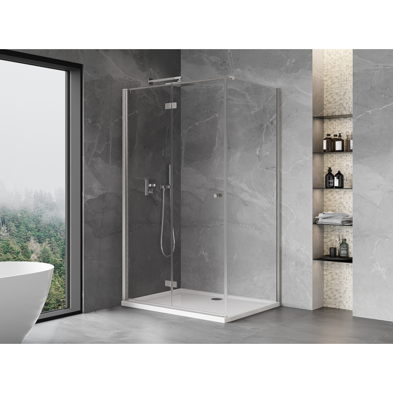 Mexen Mist-F faltbare Duschkabine links 100 x 90 cm, transparent, gebürsteter Nickel - 8A6T-100-090-97-00-L